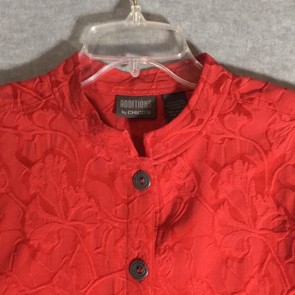 CHICO’S “Additions” Christmas Holiday Valentines Mandarin Style Brocade Jacket - Picture 3 of 15